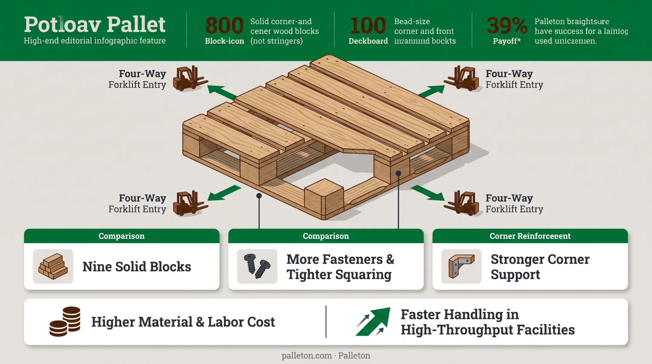 Stringer versus block pallet design and forklift access comparison