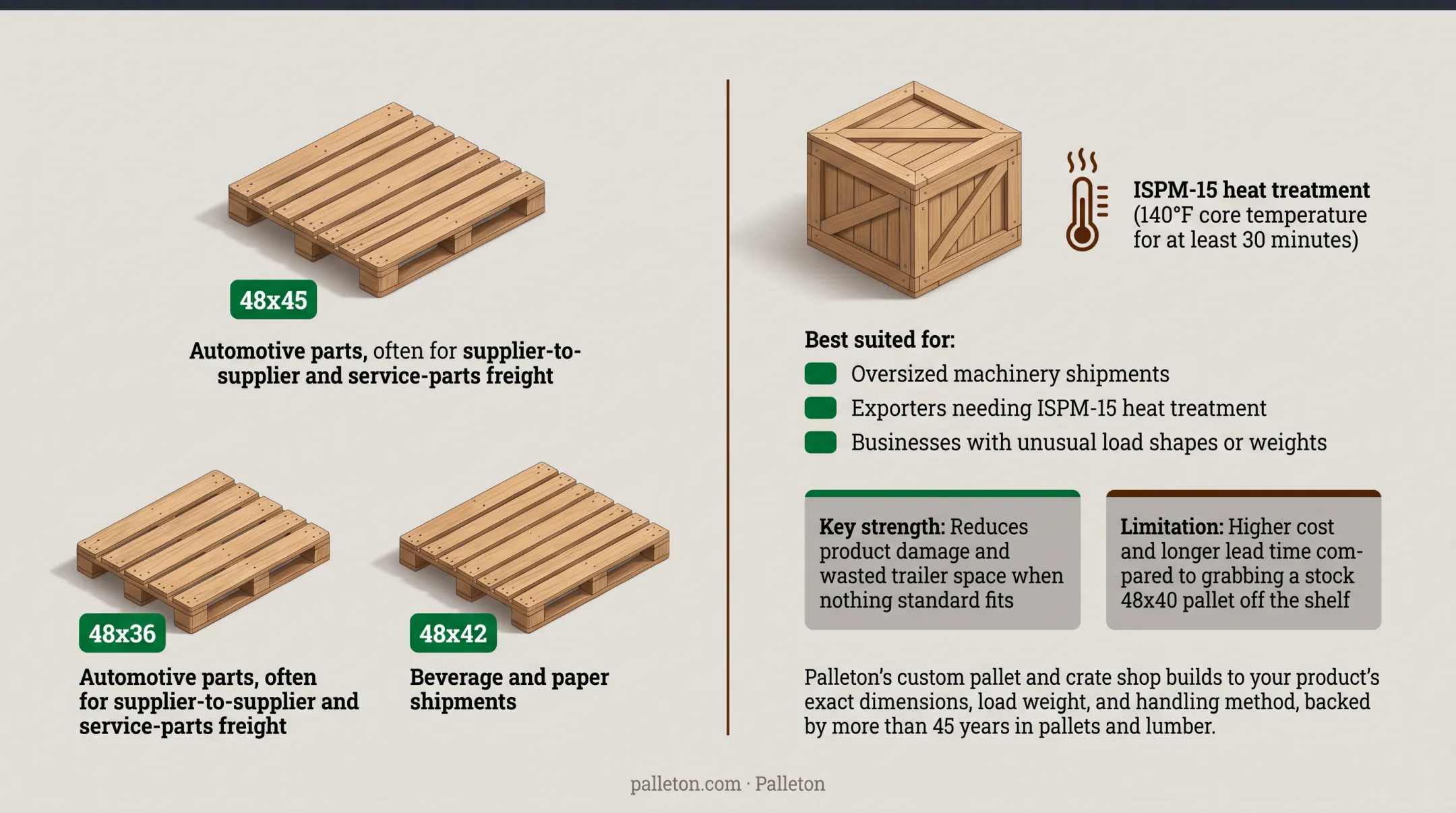 Custom heat-treated export pallet built to exact product dimensions and specifications