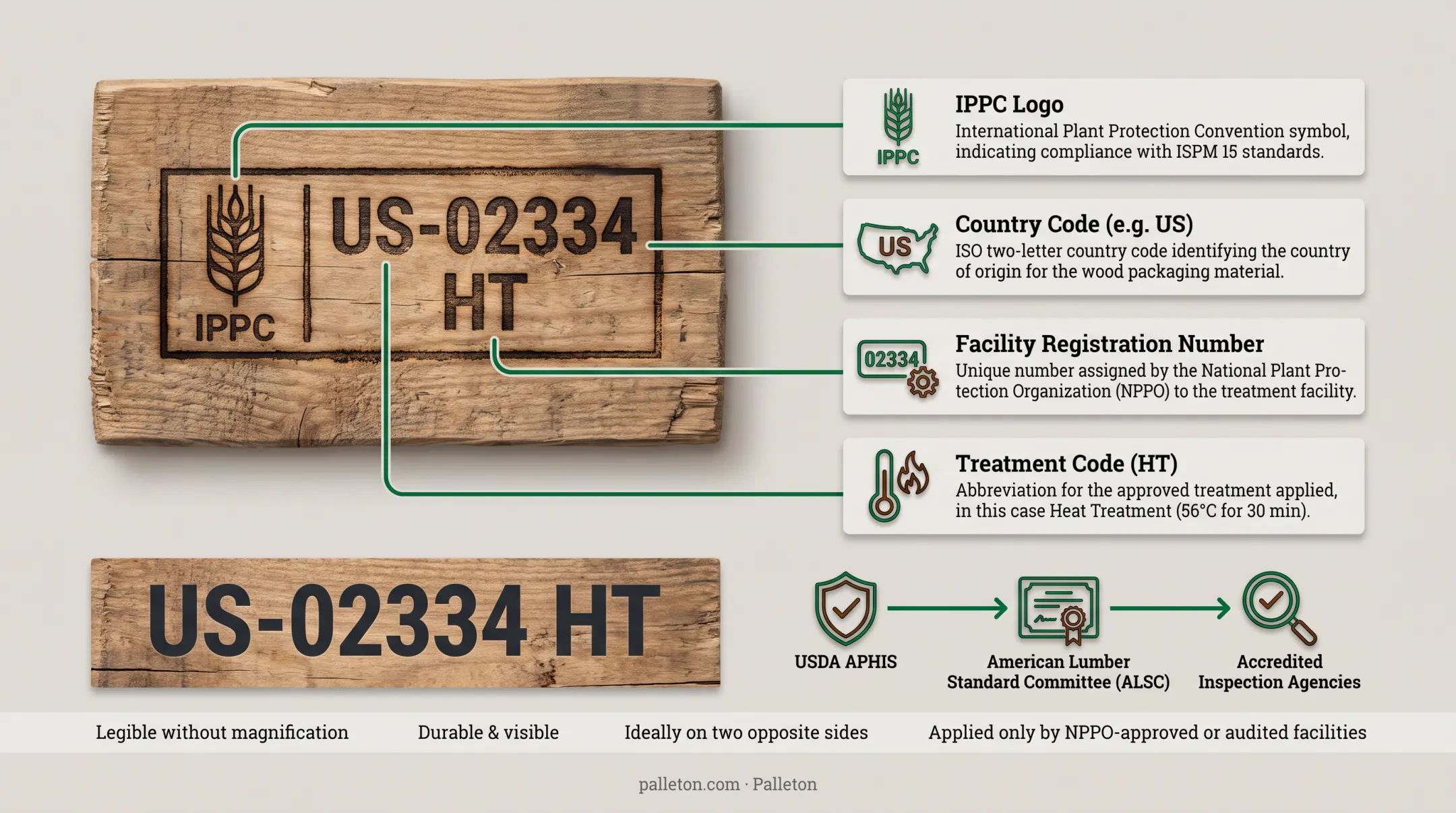 ISPM 15 heat treat stamp components labeled diagram with IPPC logo
