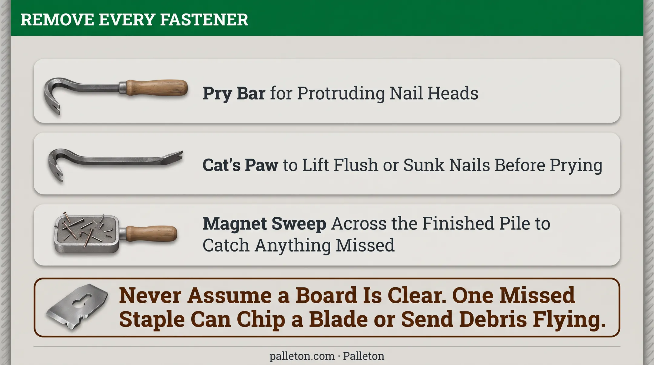 Pry bar and cat's paw removing nails from reclaimed pallet board