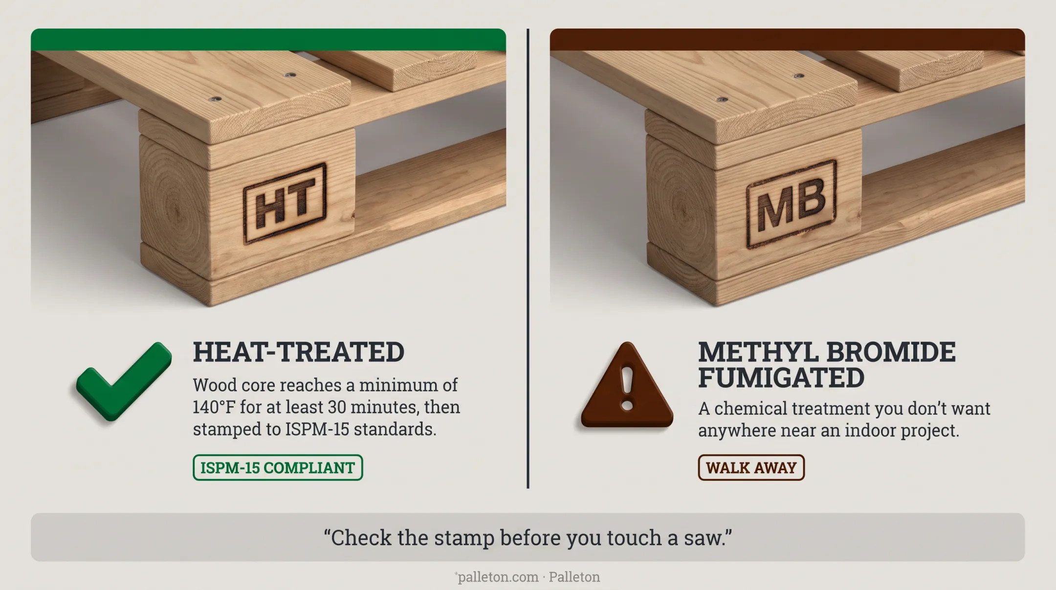 HT versus MB pallet stamp comparison for safe wood reclaiming