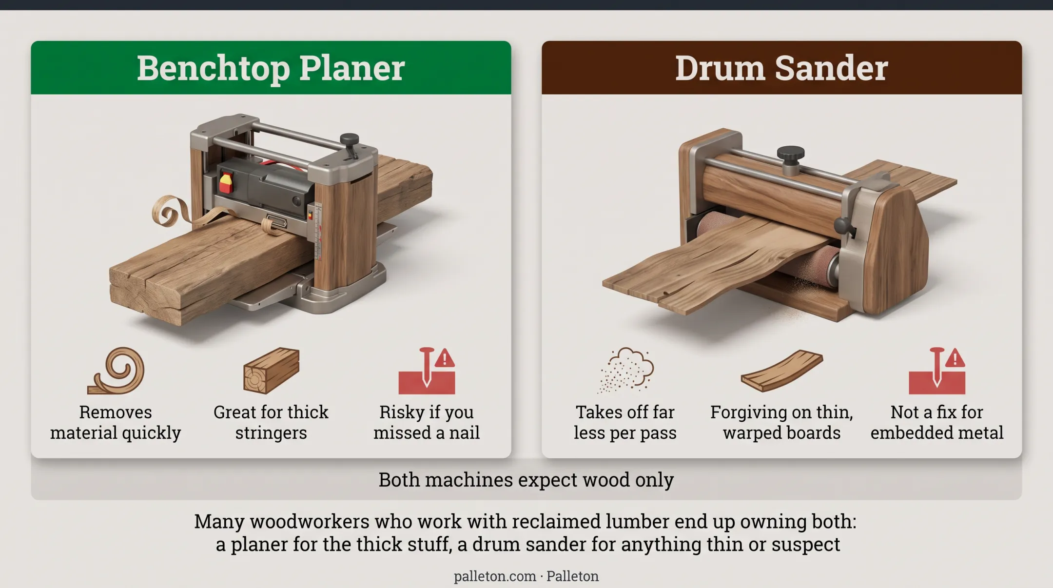 Benchtop planer versus drum sander comparison for pallet wood
