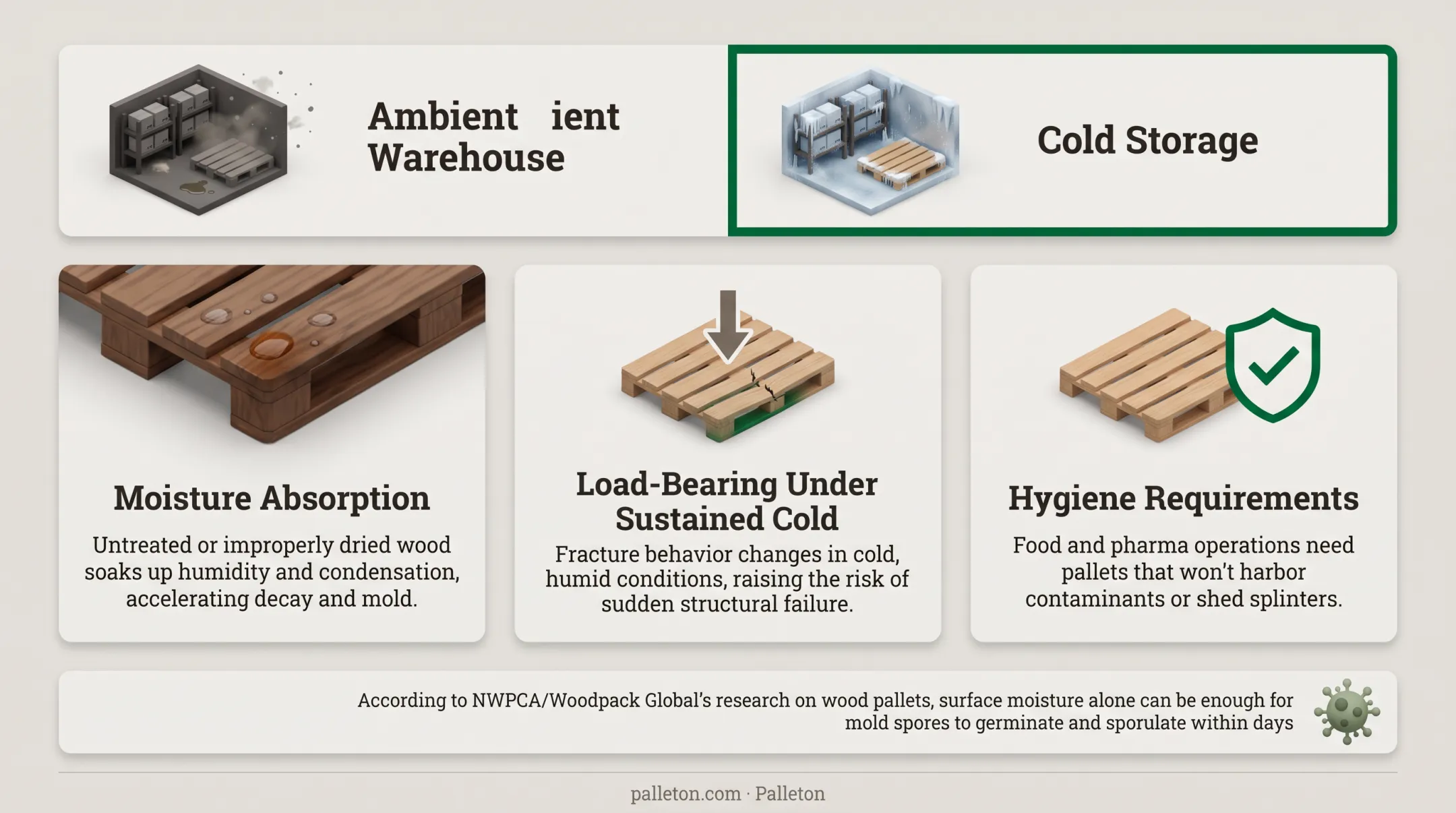 Three main stress points affecting cold storage pallet performance