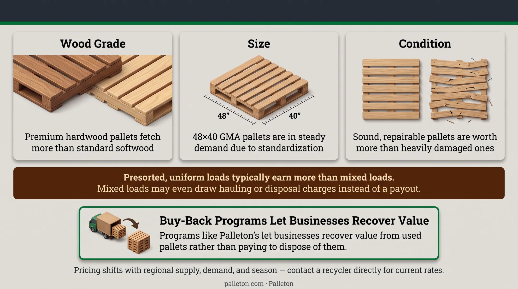 Factors determining recycled wood pallet value comparison chart