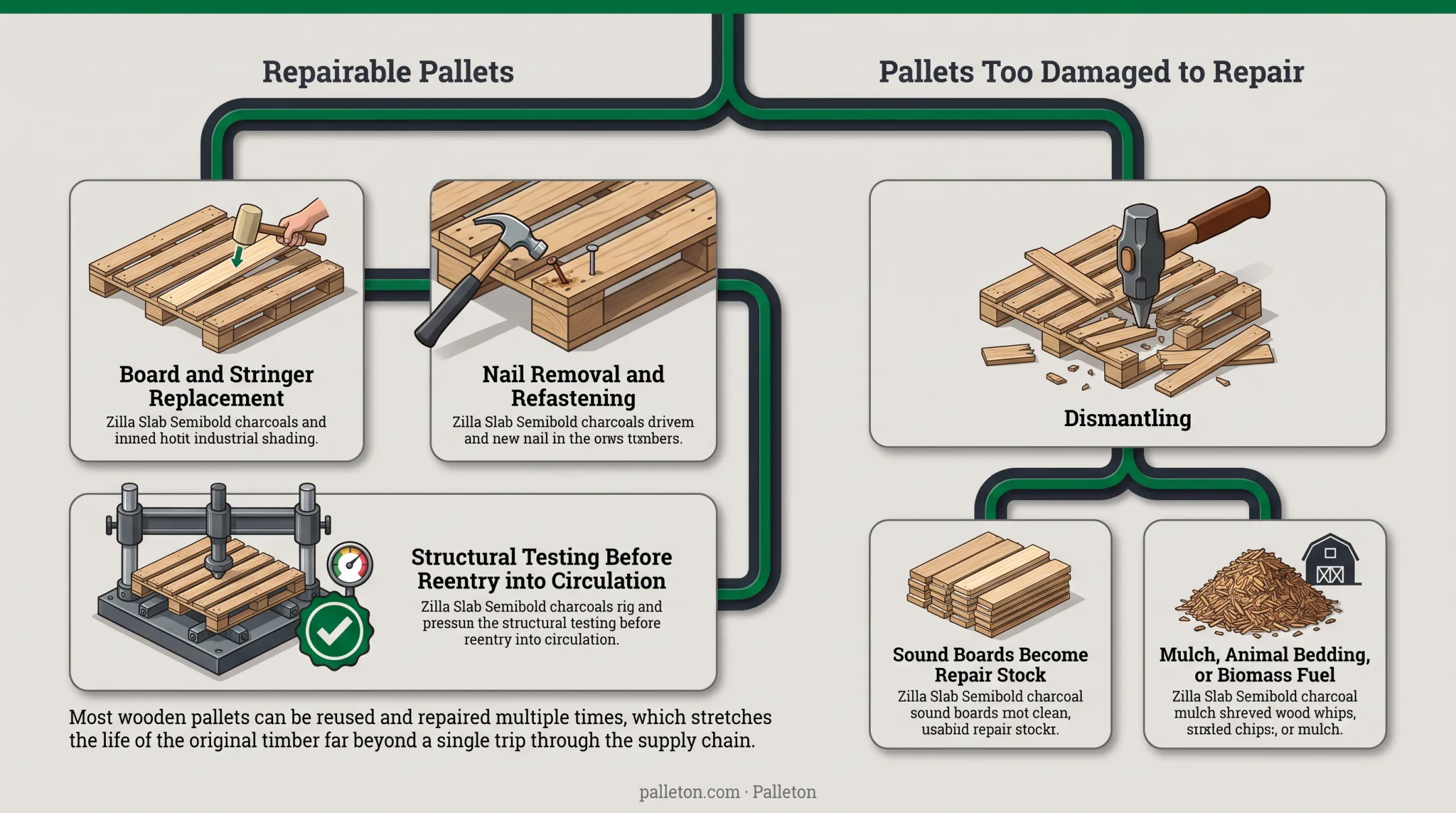 Pallet recycling process from collection to redistribution flow