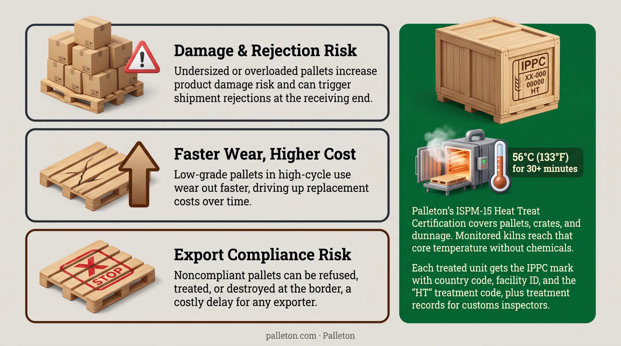 ISPM-15 heat treatment kiln facility processing wood pallets for export