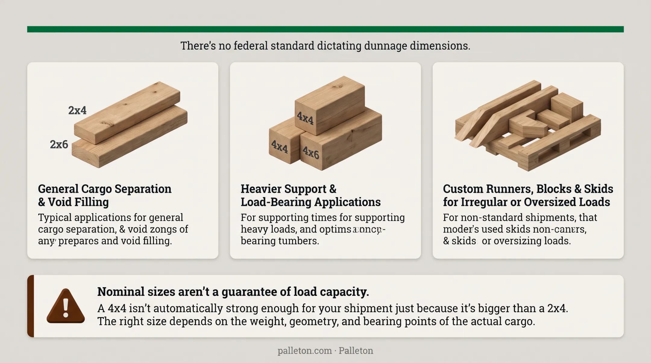 Stacked dunnage lumber boards and timbers on warehouse dock floor