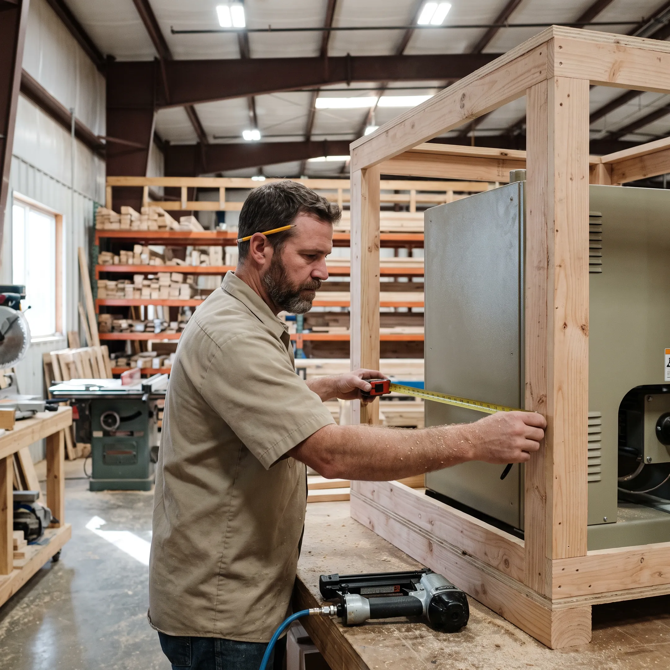 Craftsperson building a custom wood shipping crate