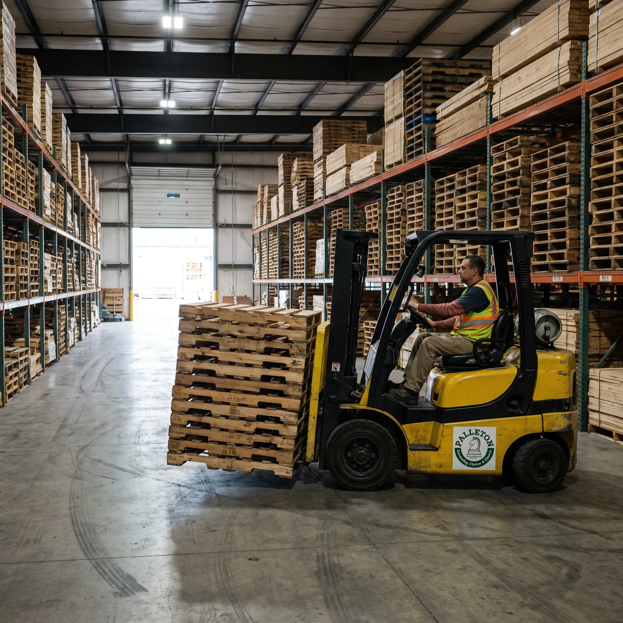 Forklift moving 48x40 pallets for shipment