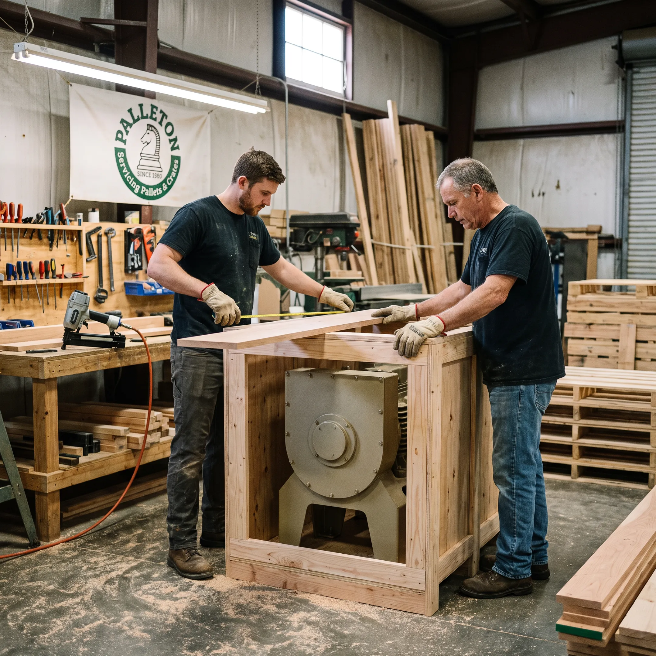 Team building a custom wood shipping crate
