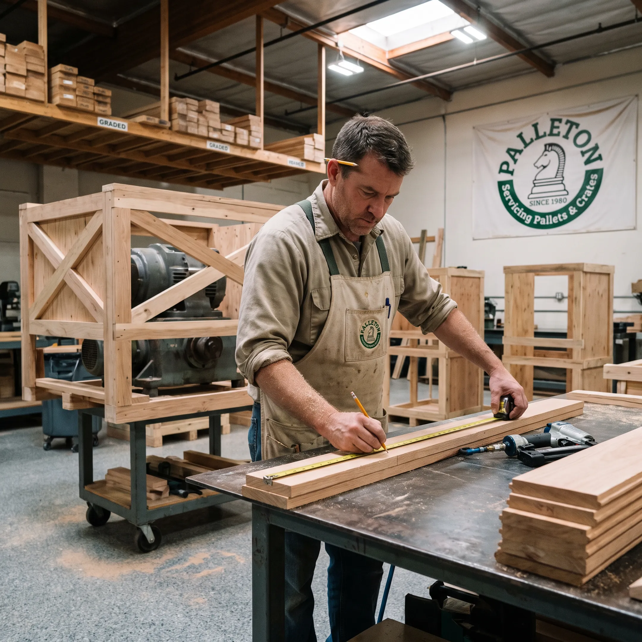 Technician building a custom industrial wood crate