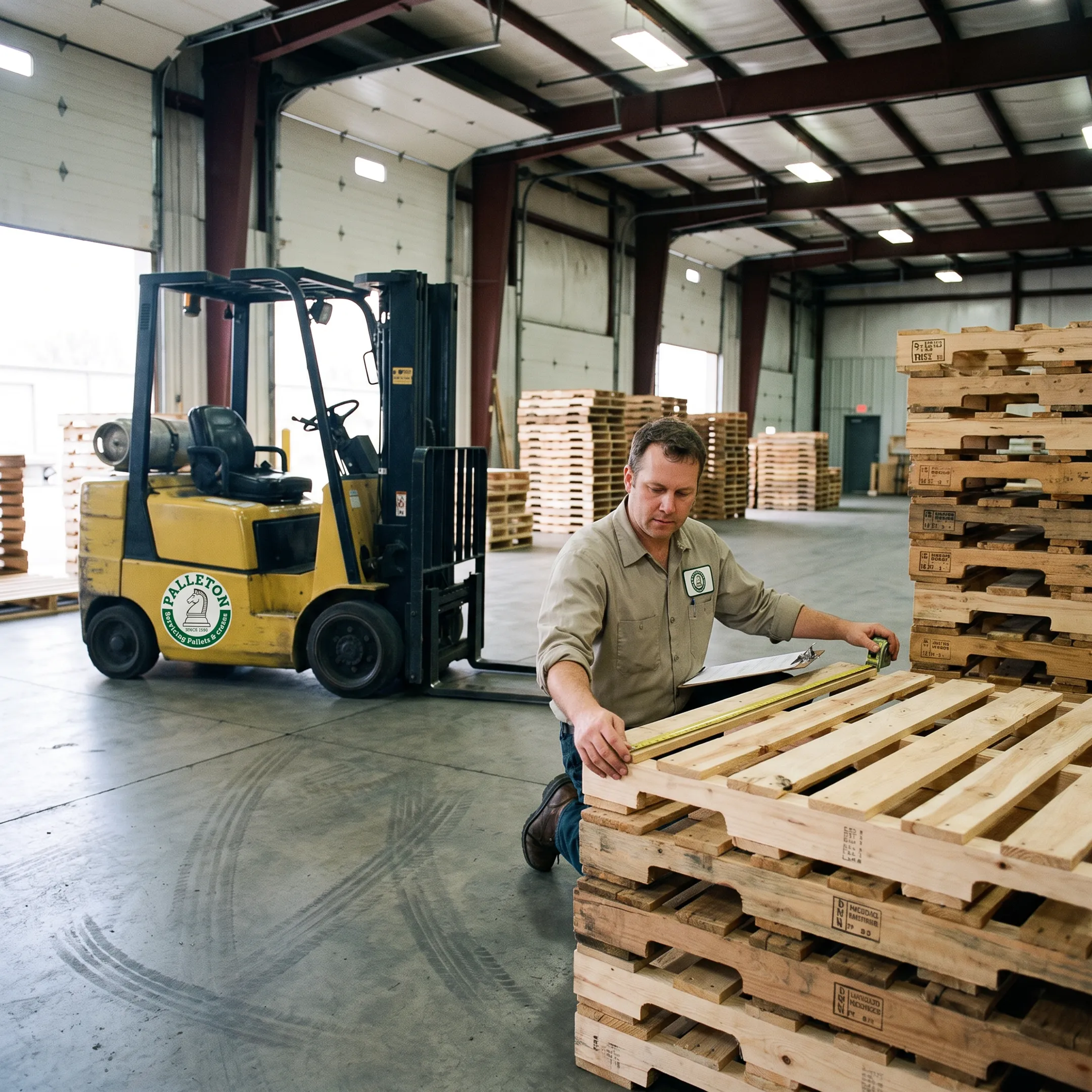 Pallet specialist reviewing custom pallet specifications