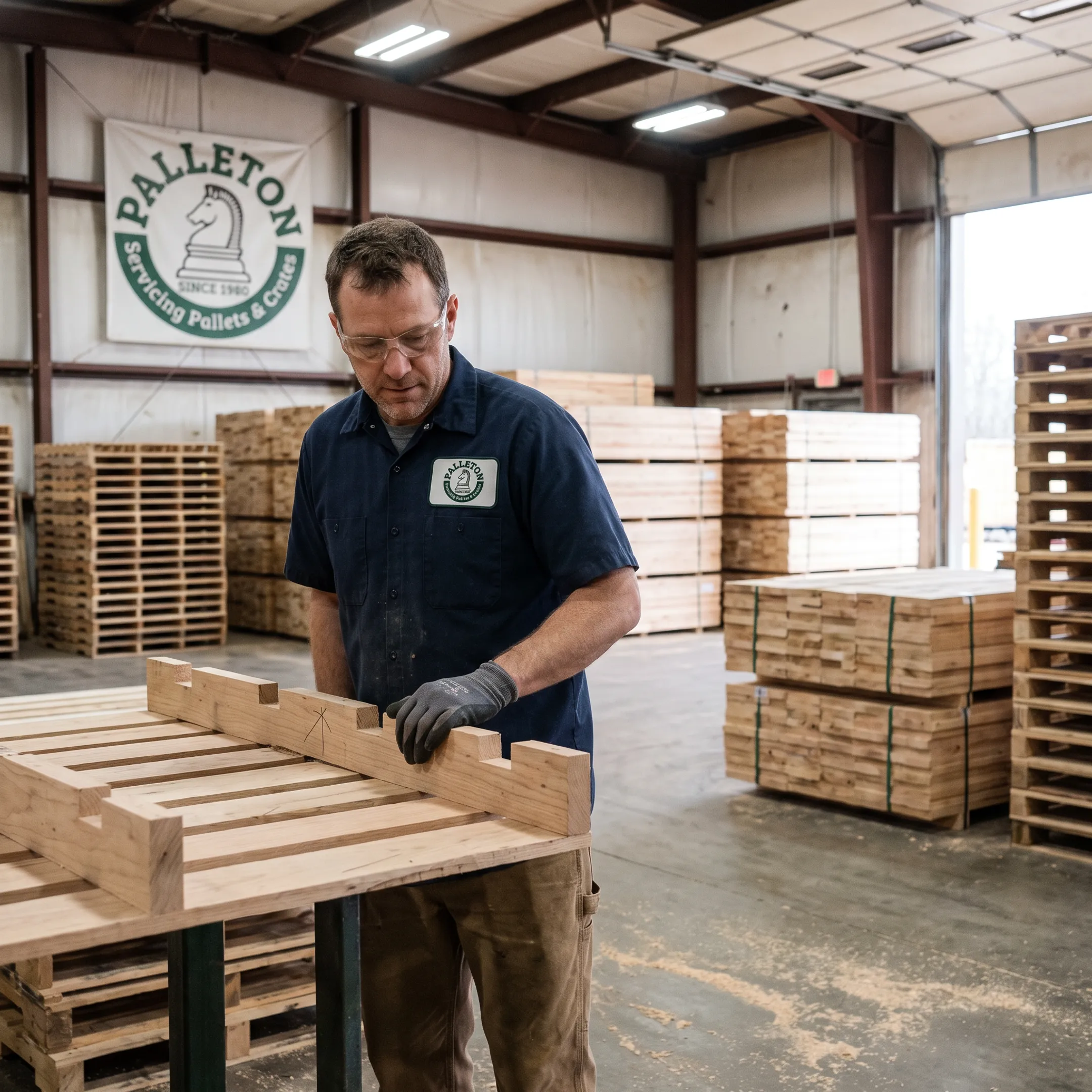 Pallet specialist reviewing wood pallet design