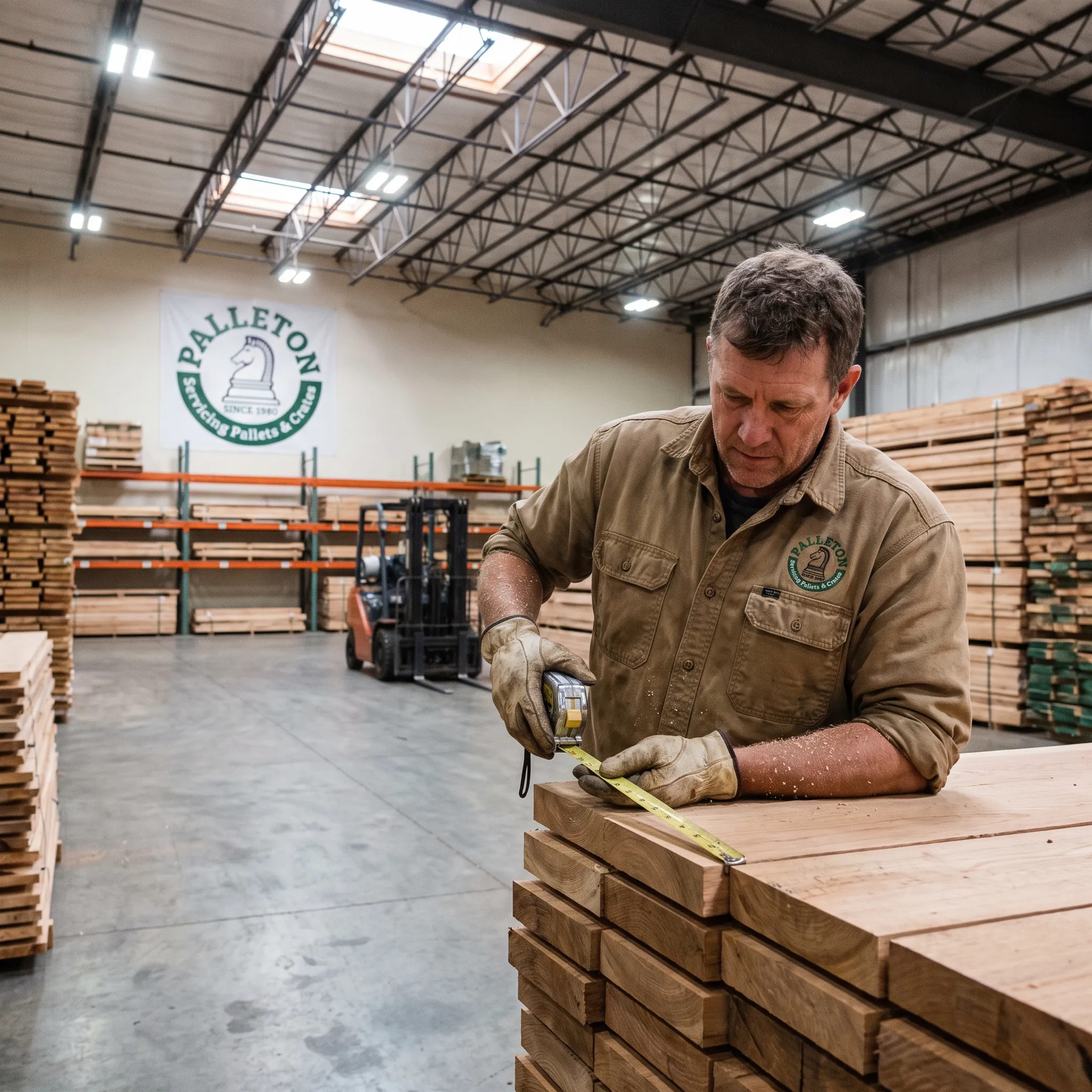 Team member inspecting hardwood lumber stock
