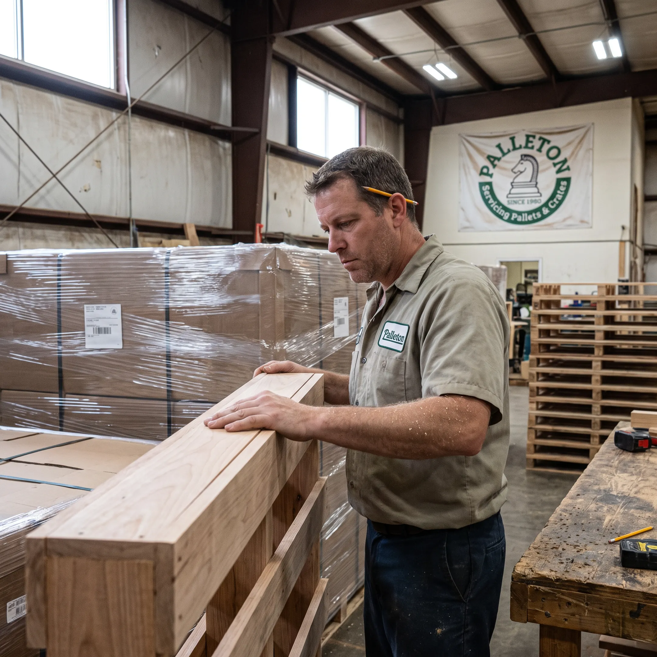 Pallet specialist inspecting a custom pallet
