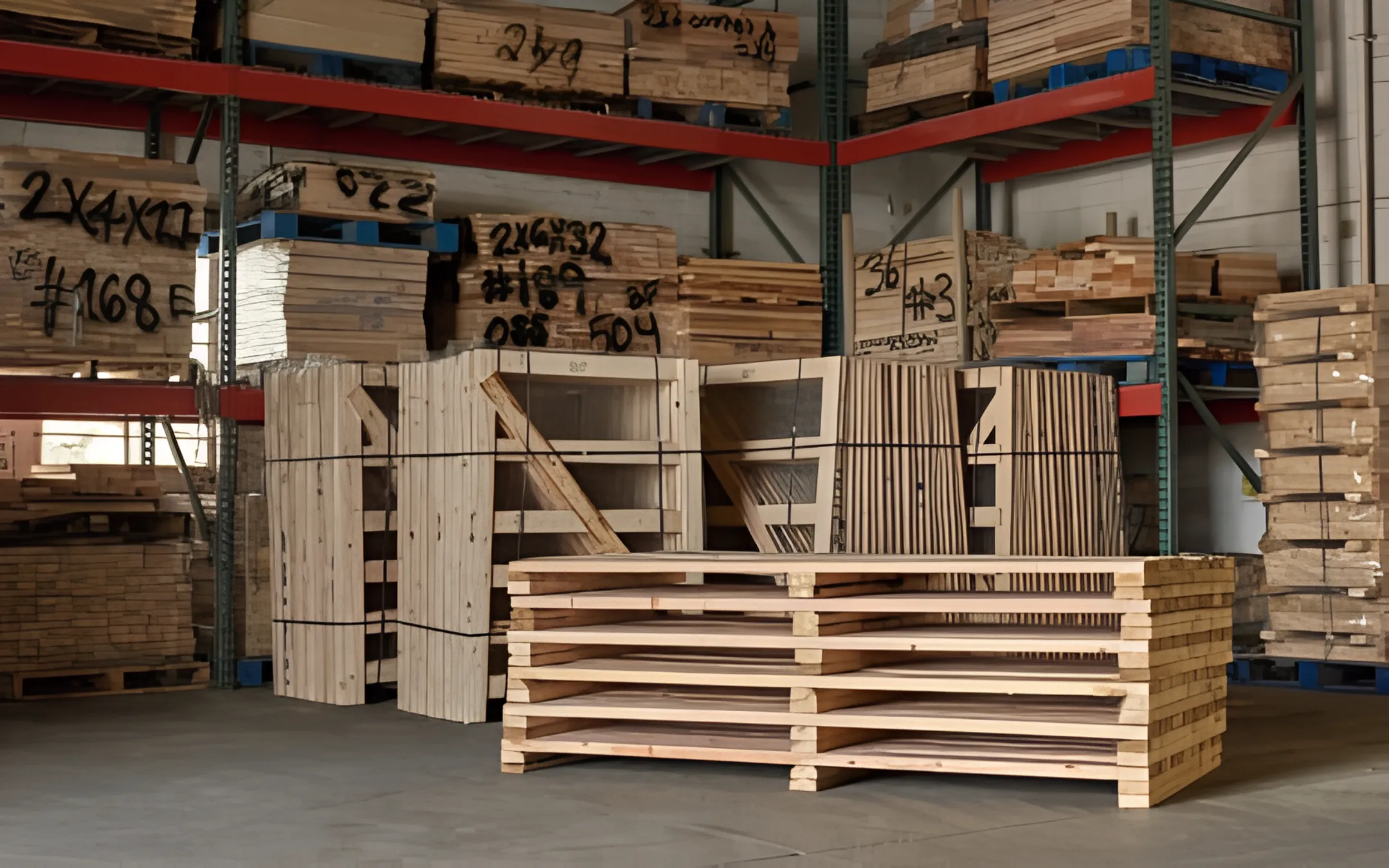 Industrial products on wooden half pallets