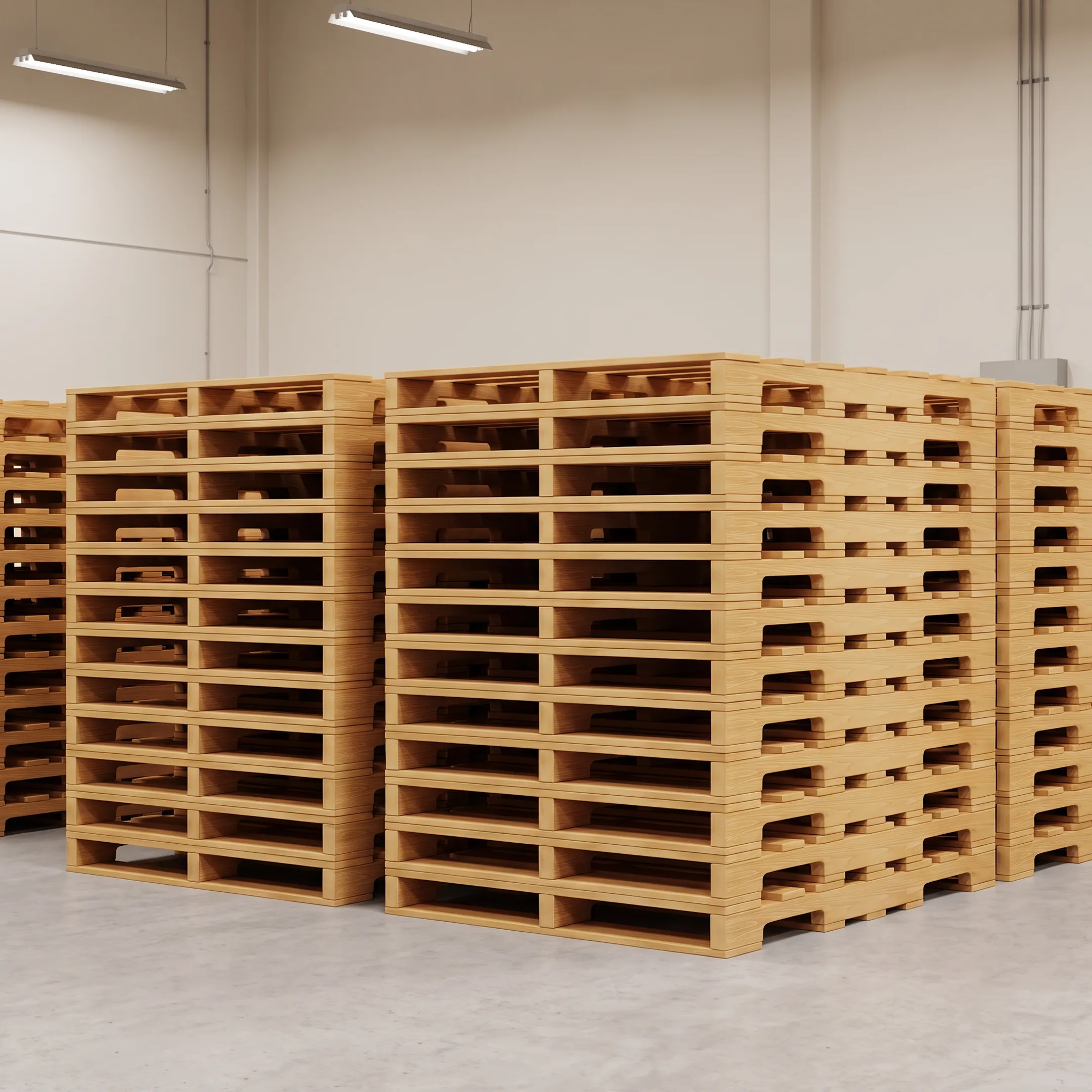 Custom pallets arranged for efficient product shipping and handling