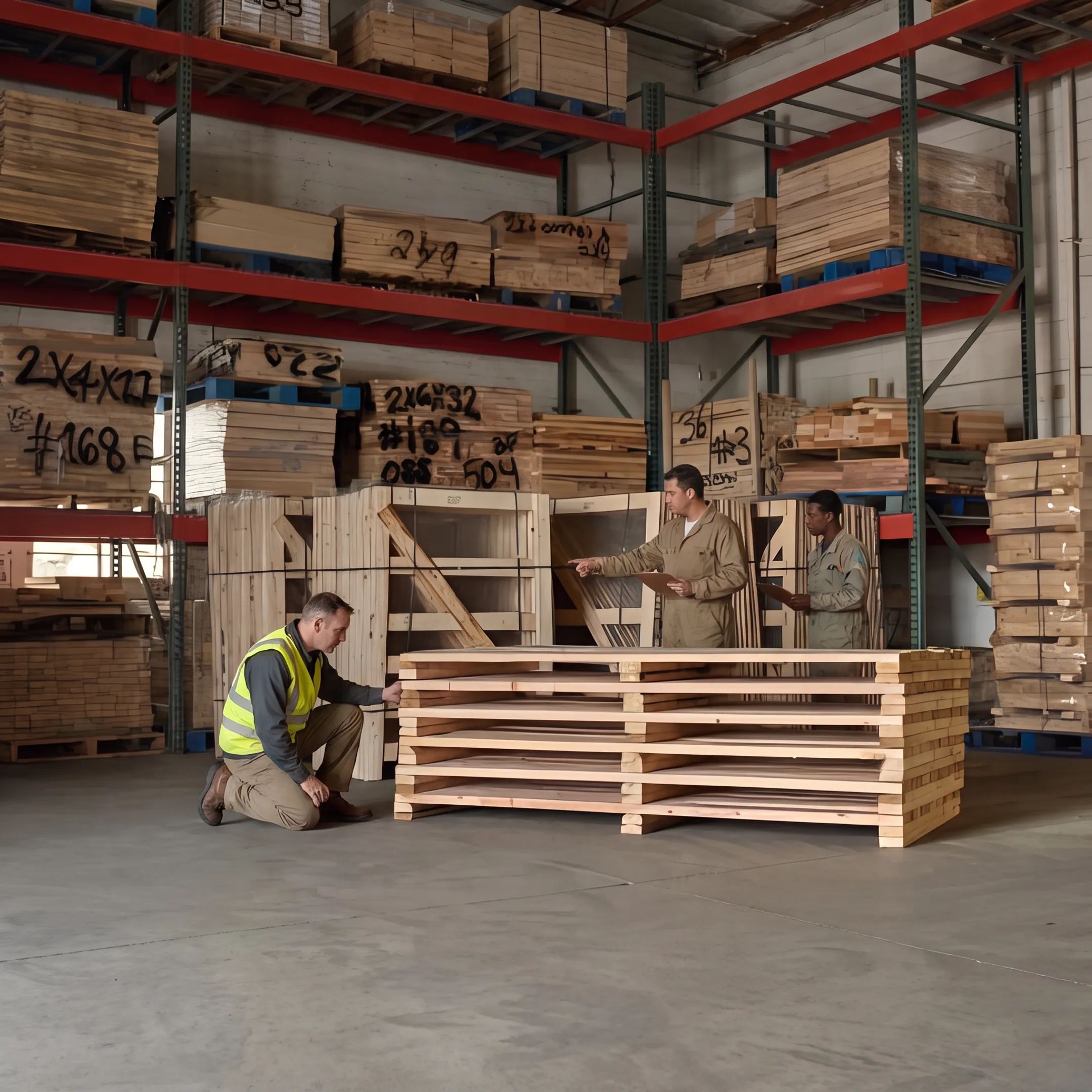 Custom industrial pallets being prepared for commercial shipping