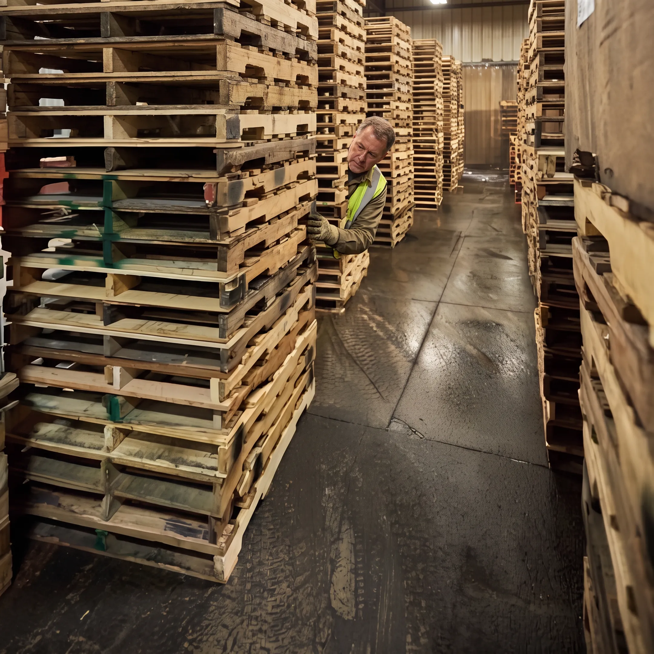 Pallet supplier reviewing wholesale wooden pallets for a commercial shipment