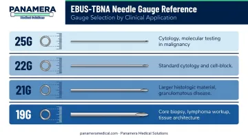 EBUS-TBNA needle gauge sizes and clinical applications comparison chart