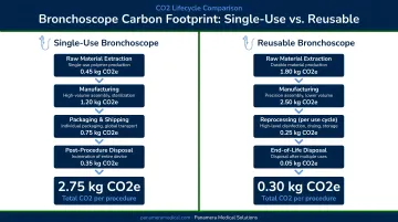 Single-use versus reusable bronchoscope carbon footprint CO2 lifecycle comparison infographic