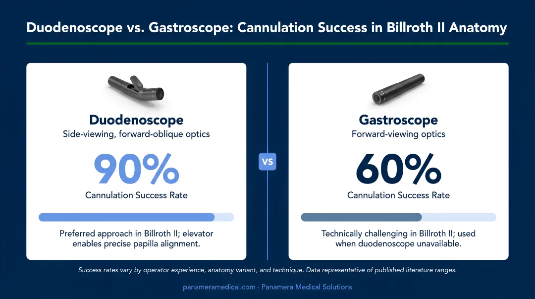 Duodenoscope versus gastroscope cannulation success rates in Billroth II anatomy comparison