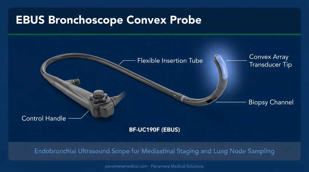 EBUS bronchoscope convex probe equipment displayed in clinical endoscopy suite