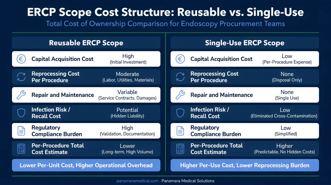 Reusable versus single-use ERCP scope cost structure comparison infographic