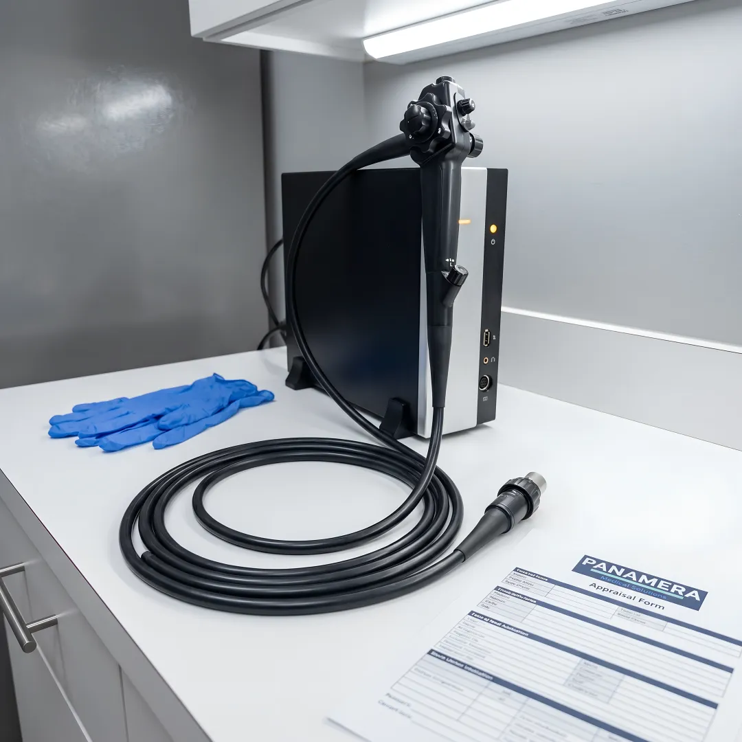 Medical equipment specialist evaluating used endoscope