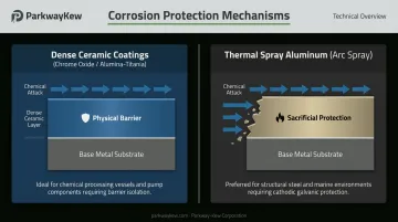 Two thermal spray corrosion barrier types dense ceramic versus sacrificial arc spray aluminum