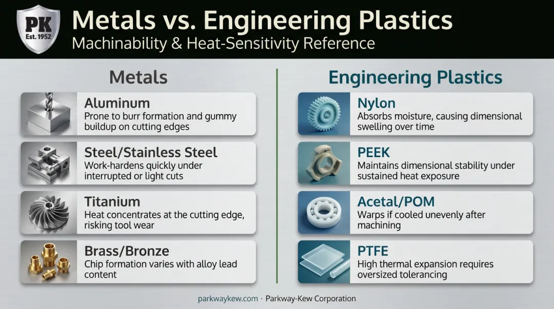 Metals versus engineering plastics precision machining considerations comparison chart