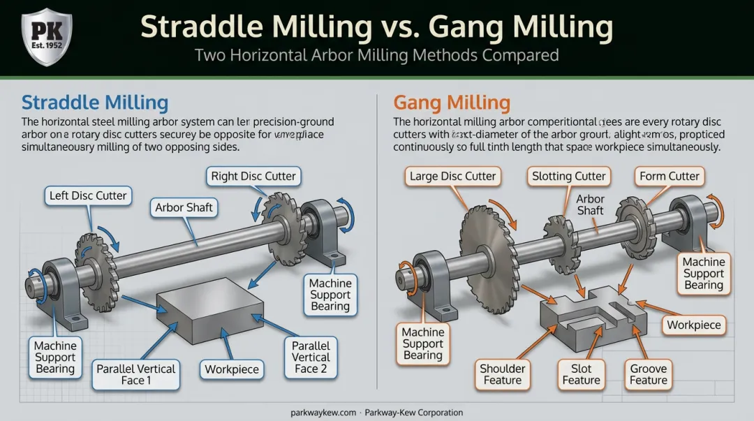 Straddle milling versus gang milling cutter arrangement comparison diagram