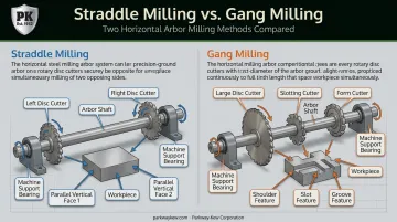 Straddle milling versus gang milling cutter arrangement comparison diagram