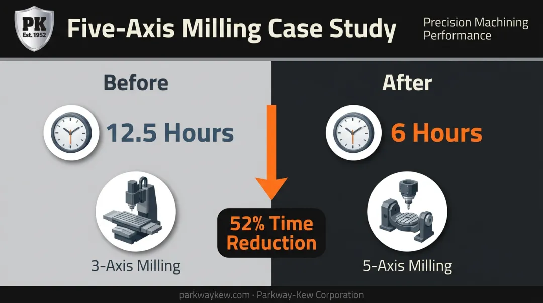 Five-axis milling case study machining time reduction before and after comparison