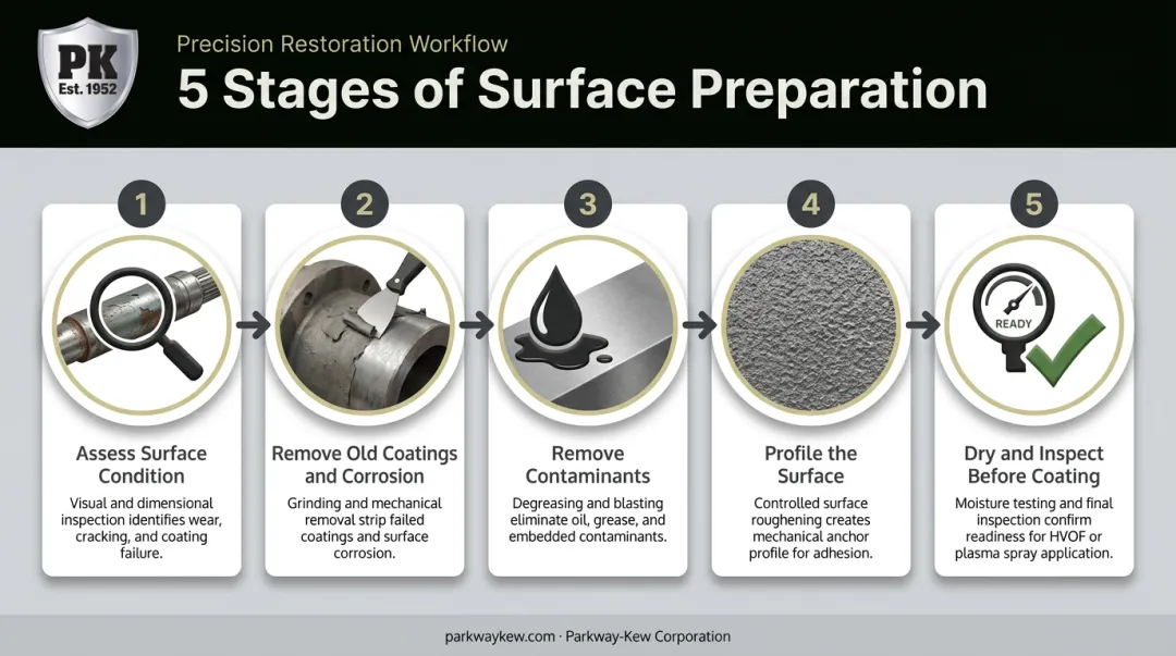 5-stage surface preparation process from assessment to drying inspection
