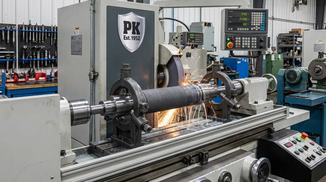 HVOF coated wire drawing block component undergoing precision cylindrical grinding operation