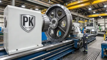 Large-diameter CNC lathe machining a heavy industrial wire drawing block