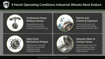 Four industrial wheel failure conditions comparing powder coating versus HVOF coating performance