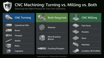 CNC turning versus milling process selection comparison chart by part geometry