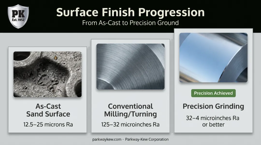 Surface roughness comparison chart from as-cast to precision ground finish