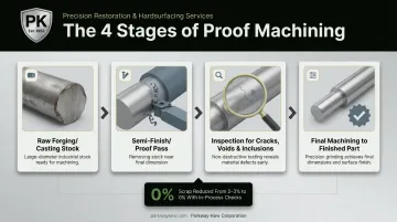 Proof machining process flow from raw stock through inspection to final machining