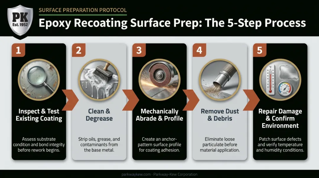 5-step epoxy recoating surface preparation process flow diagram