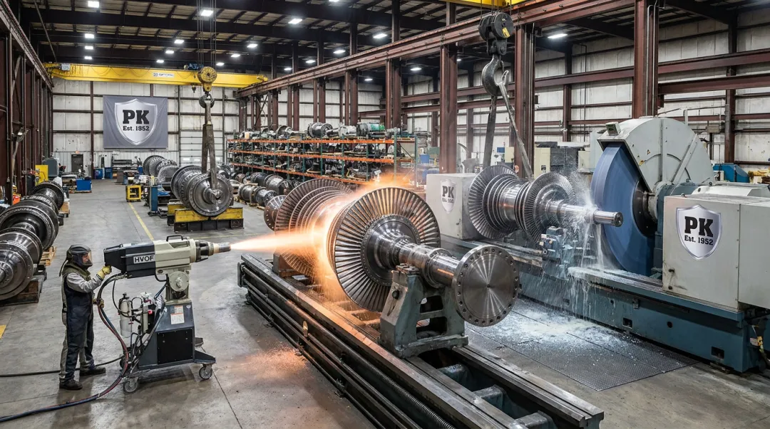 Large-diameter HVOF coating and precision grinding restoration process for turbine shafts