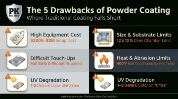Five drawbacks of powder coating showing cost size and wear limitations