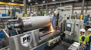 Large-diameter grinding operation on thermally sprayed industrial component in machine shop
