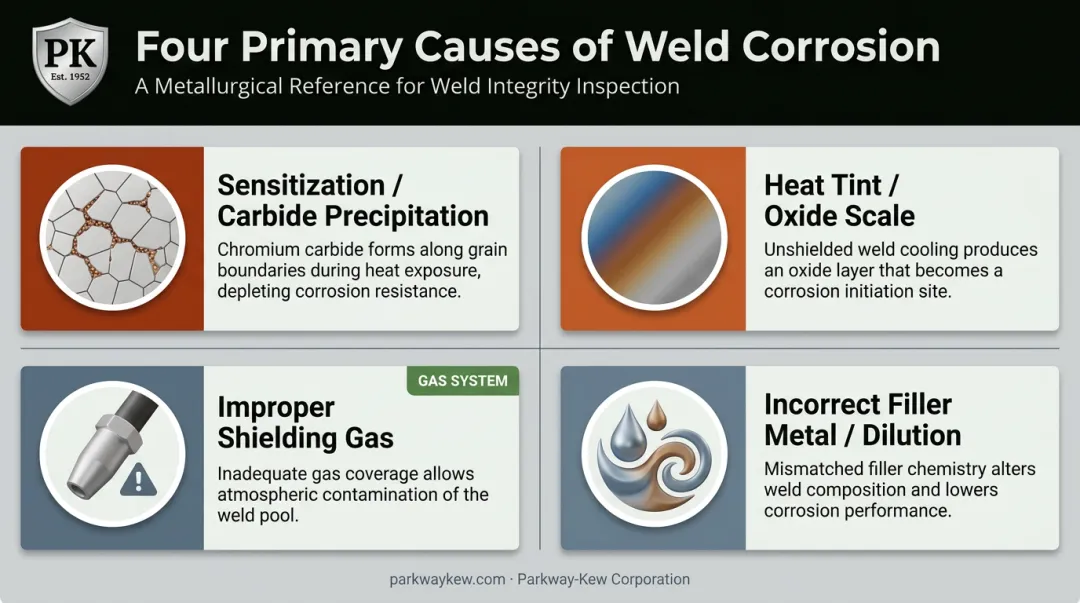 Four root causes of stainless steel weld corrosion comparison chart