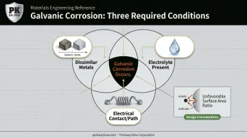 Three essential conditions causing galvanic corrosion between dissimilar metals