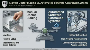 Manual versus automated blade coating systems trade-off comparison chart