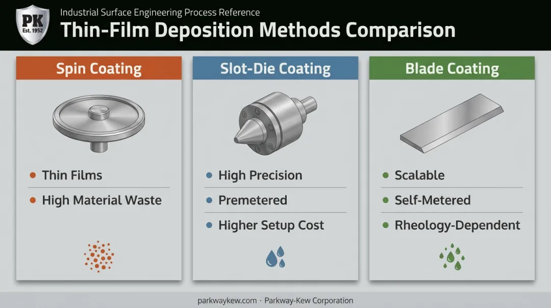 Comparison of spin coating slot-die coating and blade coating techniques