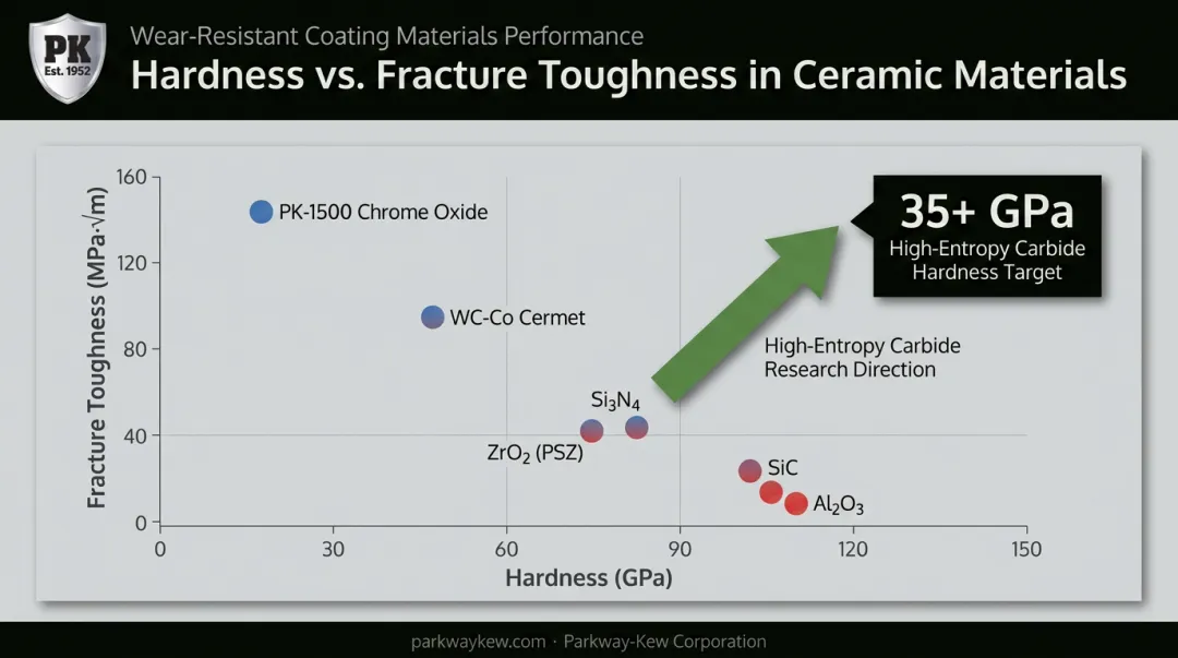 Hardness versus fracture toughness trade-off chart for ceramic materials